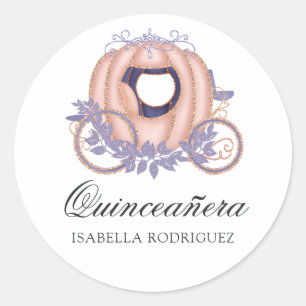 Rose Gold und Flieder Glitter Prinzessin Quinceañe Runder Aufkleber