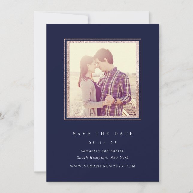 Rose Gold und Foto der Marine Save the Date (Vorderseite)