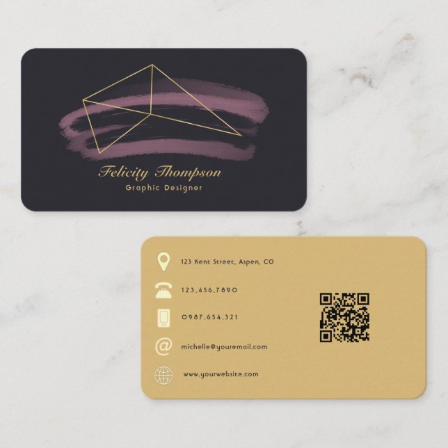 Rose Gold und Gold Pinselstriche - QR-Code Visitenkarte (Vorne/Hinten)