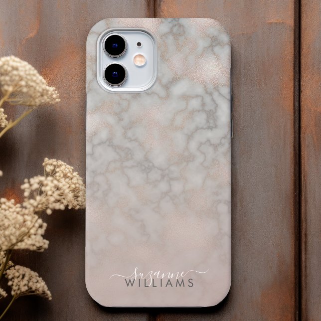 Rose Gold und Grau Elegantes Marmorbad Case-Mate iPhone Hülle (Personalize with your name for a custom case uniquely yours!)