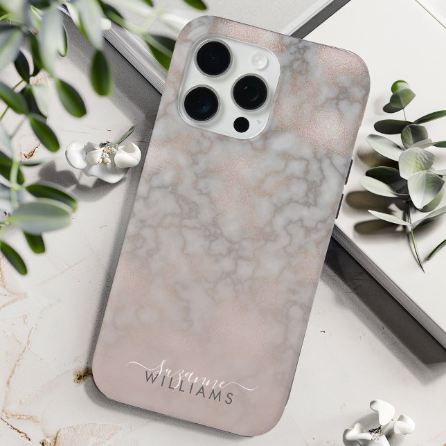 Rose Gold und Gray Elegantes Marmormuster Case-Mate iPhone Hülle (Personalize with your name for a lovely custom case.)
