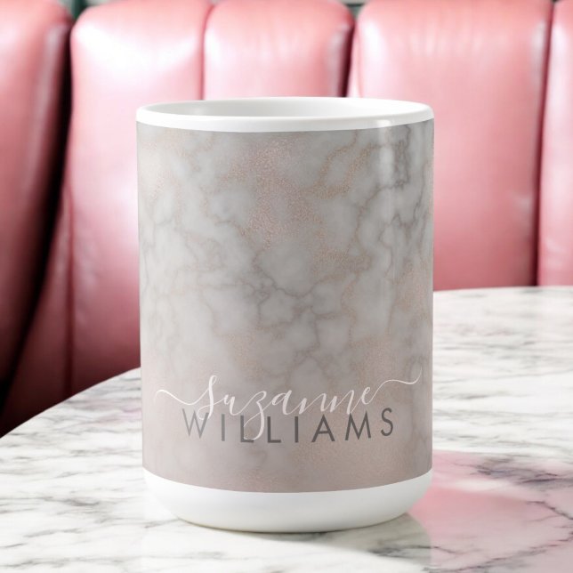 Rose Gold und Gray Elegantes Marmormuster Kaffeetasse (Personalize this elegant mug with your name.)