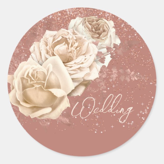 Rose Gold und Ivory Rose Elegante Hochzeit Runder Aufkleber (Vorderseite)