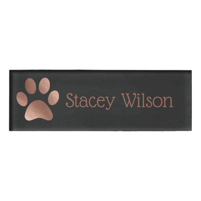 Rose-Gold- und Kohle-Paw-Logo Namenschild (Vorderseite)