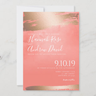 Rose Gold und Korallenwasser Textur Hochzeit Einladung
