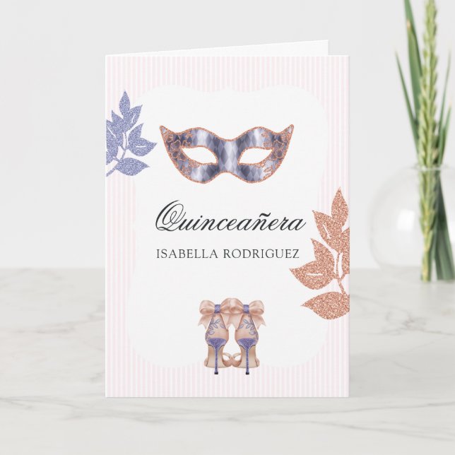 Rose Gold und Lilac Glitzer Princess Quinceañera Einladung (Vorderseite)