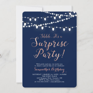 Rose Gold und Marine | Modern Surprise Birthday Pa Einladung