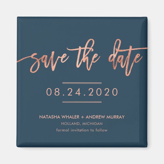 Rose Gold und Marine Save the Date Hochzeitsmagazi Magnet (Vorne)