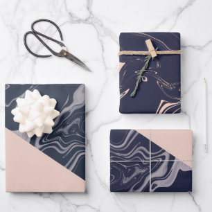 Rose Gold und marineblaue Weihnachten Geschenkpapier Set