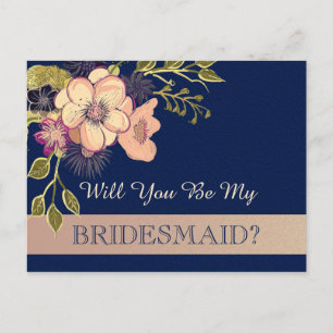 Rose Gold und Navy Blue Bridesmaid Vorschlagskarte Postkarte