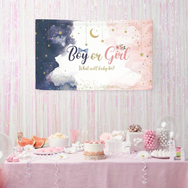Rose Gold und Navy Blue He oder She Banner (Party)