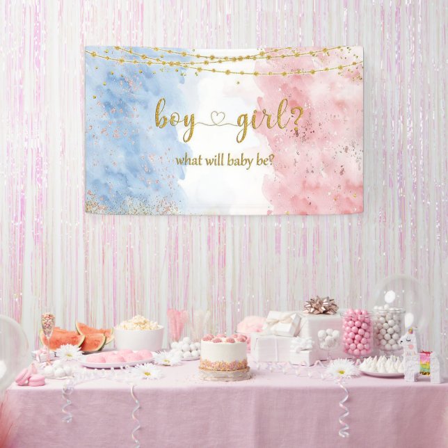 Rose Gold und Navy Blue He oder She Banner (Party)