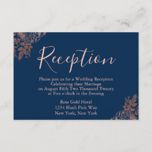 Rose Gold und Navy Blue Hochzeitsempfang Begleitkarte