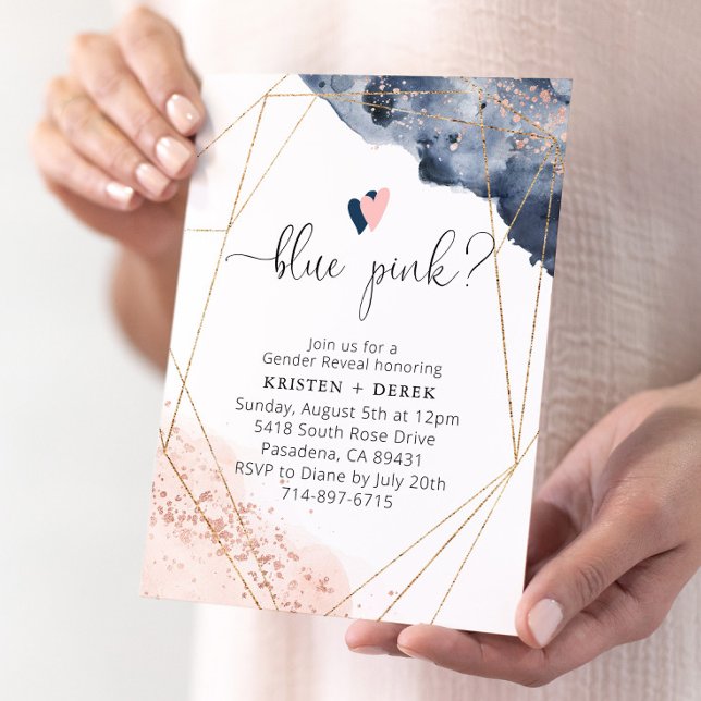 Rose Gold und Navy Blue Watercolor Gender Reveal Einladung (Von Creator hochgeladen)