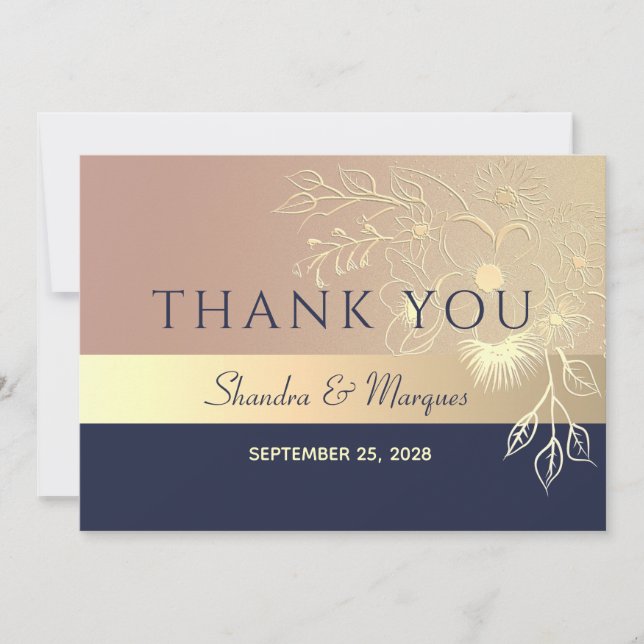 Rose Gold und Navy Blue Wedding Dankeschön Card Dankeskarte (Vorderseite)