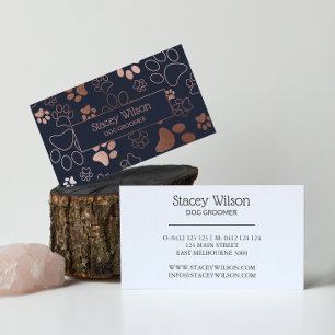 Rose Gold und Navy Dog Walker Paw Print Visitenkarte