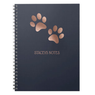 Rose Gold und Navy Paw Print Muster Personalisiert Notizblock
