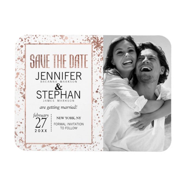 Rose Gold und Paint-Spritzer Speichern Sie das Dat Magnet (Horizontal)