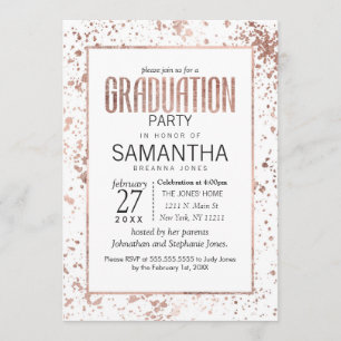 Rose Gold und Paint Spritzers Graduation Party Einladung