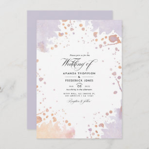 Rose Gold und Pastel Lila Paint Spritzer Hochzeit Einladung