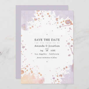 Rose Gold und Pastel Lila Paint Spritzer Hochzeit Save The Date