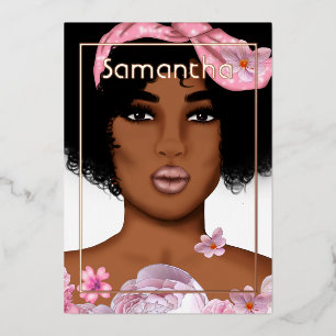 Rose Gold und Pink Afro Geburtstagsfeier Folieneinladung
