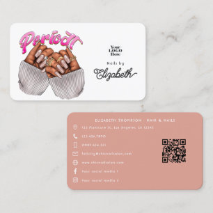 Rose Gold und Pink Afroamerikanischer Nagelstudio Visitenkarte