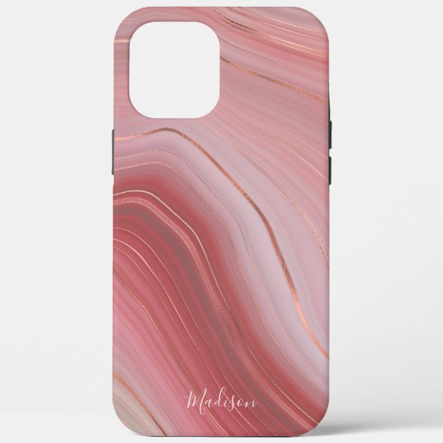 Rose Gold und Pink Agate Muster mit Name Case-Mate iPhone Hülle (Rückseite)