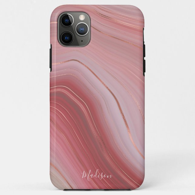 Rose Gold und Pink Agate Muster mit Name Case-Mate iPhone Hülle (Rückseite)