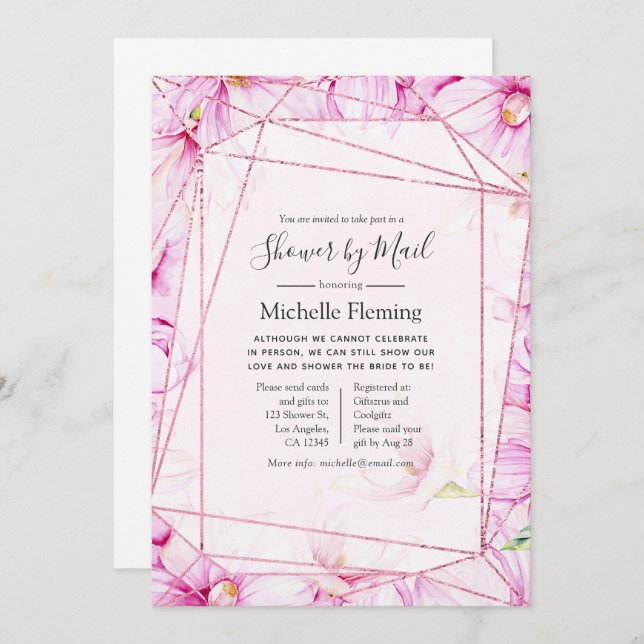 Rose Gold und Pink Baby oder Brautparty per Mail Einladung (Vorne/Hinten)