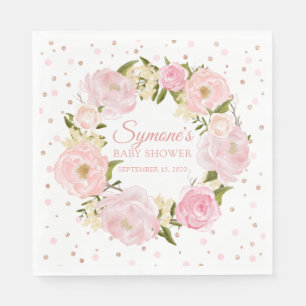 Rose Gold und Pink Peony Girl Babydusche Serviette