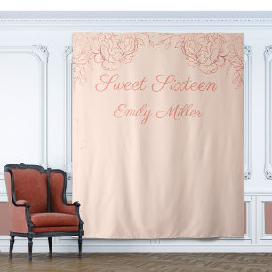 Rose Gold und Pink Sweet 16 Foto Stand Hintergrund Wandteppich