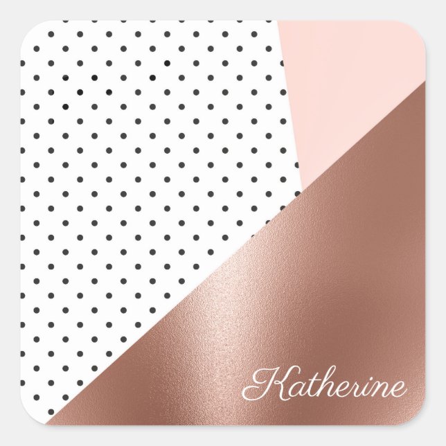 Rose Gold und Punkte Quadratischer Aufkleber (Vorderseite)