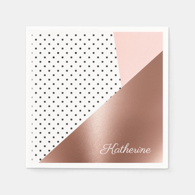 Rose Gold und Punkte Serviette (Vorderseite)