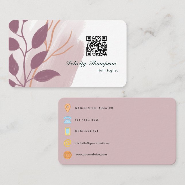 Rose Gold und Rosa Abstrakter QR-Code Visitenkarte (Vorne/Hinten)