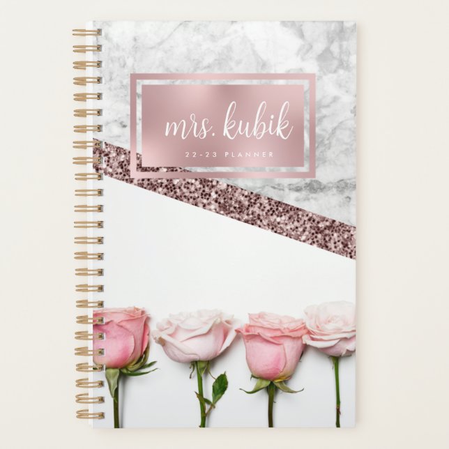 Rose Gold und Rosa Blume Lehrer Planer (Vorderseite)