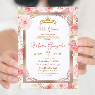 Rose Gold und Rosa Blush Quinceanera Einladung