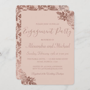 Rose Gold und Rosa Blush Rose Engagement Partei Einladung