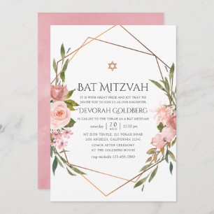 Rose Gold und Rosa Blütenbarsch Mitzvah Einladung
