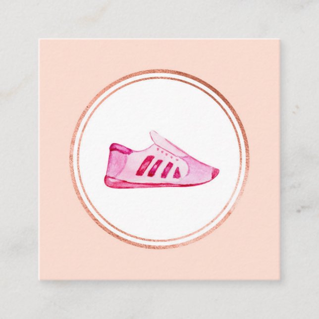 Rose Gold und Rosa Fitness Instructor Media Icon Quadratische Visitenkarte (Vorderseite)
