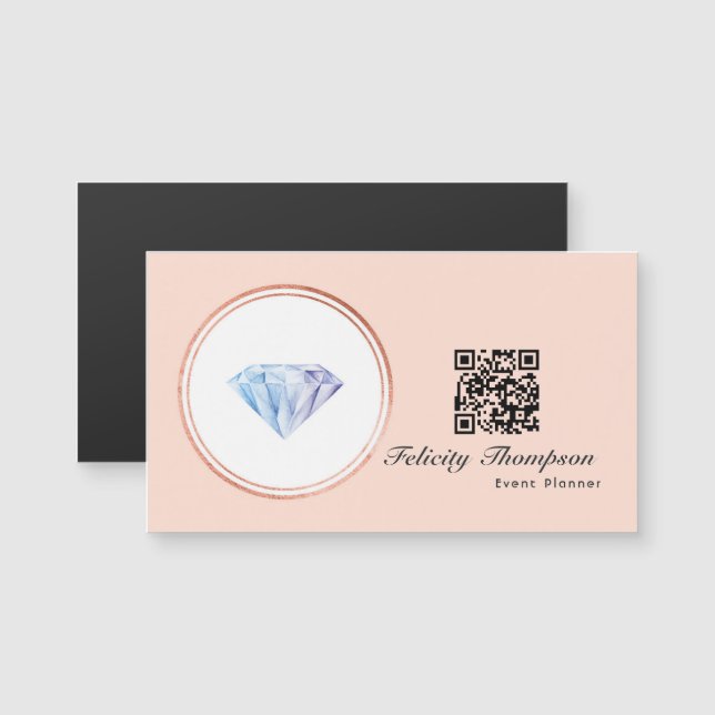 Rose Gold und Rosa Hochzeitsplaner QR Code Magnetkarte (Vorne/Hinten)