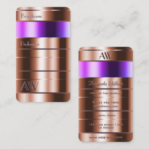 Rose Gold und Rosa Lila Farblinie mit Initialen Visitenkarte