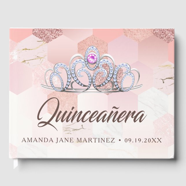 Rose Gold und Rosa Quinceañera Gästebuch (Vorderseite)
