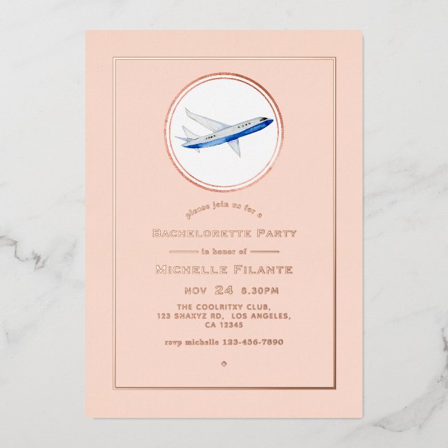 Rose Gold und Rosa Rosa Junggeselinnen-Abschied Folieneinladung (Vorderseite)