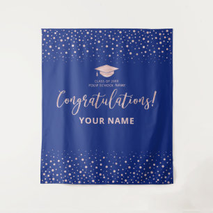 Rose Gold und Royal Blau Gratulations-Abschluss Wandteppich