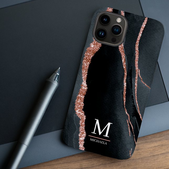 Rose Gold und Schwarz Abstrakt Elegante Mit Monogr Case-Mate iPhone Hülle (Von Creator hochgeladen)