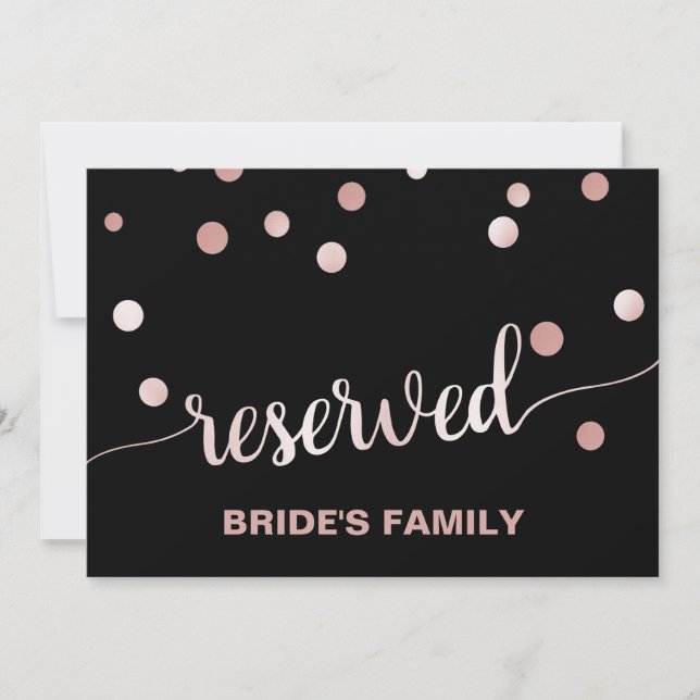 Rose Gold und Schwarz | Glam Wedding "Reserved" Ze Einladung (Vorderseite)