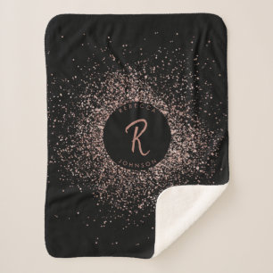 Rose Gold und Schwarz-Glitzer-Rahmen-Monogramm Sherpadecke