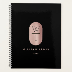 Rose Gold und Schwarz Monogramm Modernes Minimalis Planer