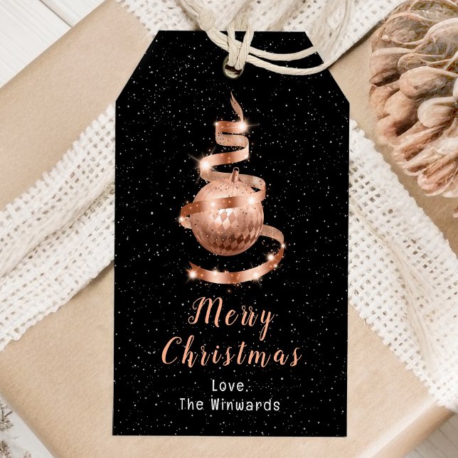 Rose Gold und Schwarz Ornament Frohe Weihnachten Geschenkanhänger (Von Creator hochgeladen)